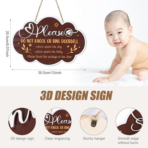 Baby Sleeping Sign, Hanging 3D Wooden Baby Sleeping Sign Plaque with Rope for Baby Room Nursery Kids Room Bedroom Front Door Decoration for New Parents Gifts (Model A) in Kuwait