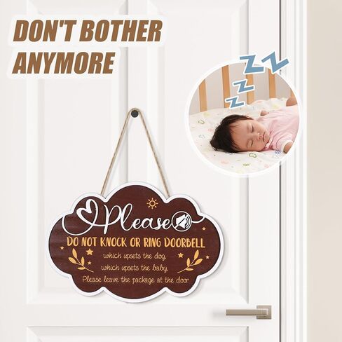 Baby Sleeping Sign, Hanging 3D Wooden Baby Sleeping Sign Plaque with Rope for Baby Room Nursery Kids Room Bedroom Front Door Decoration for New Parents Gifts (Model A) in Kuwait