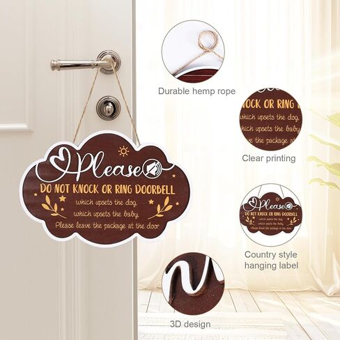 Baby Sleeping Sign, Hanging 3D Wooden Baby Sleeping Sign Plaque with Rope for Baby Room Nursery Kids Room Bedroom Front Door Decoration for New Parents Gifts (Model A) in Kuwait