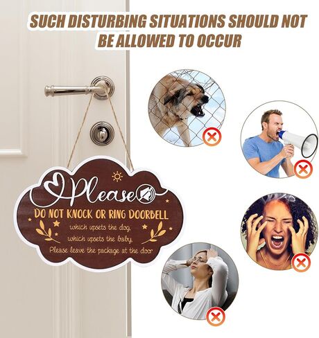 Baby Sleeping Sign, Hanging 3D Wooden Baby Sleeping Sign Plaque with Rope for Baby Room Nursery Kids Room Bedroom Front Door Decoration for New Parents Gifts (Model A) in Kuwait