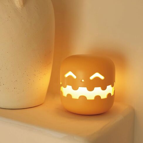 Pumpkin Night Light Battery Operated, Pumpkin Jack O Lantern Rechargeable, Cordless Dimmable Novelty Nursery Lamp with Timer, for Kids & Adults, Home Halloween Decoration Gift (D) in Saudi Arabia