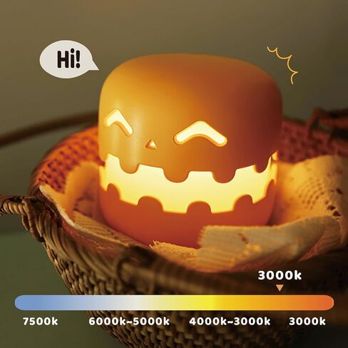 Pumpkin Night Light Battery Operated, Pumpkin Jack O Lantern Rechargeable, Cordless Dimmable Novelty Nursery Lamp with Timer, for Kids & Adults, Home Halloween Decoration Gift (D) in Saudi Arabia