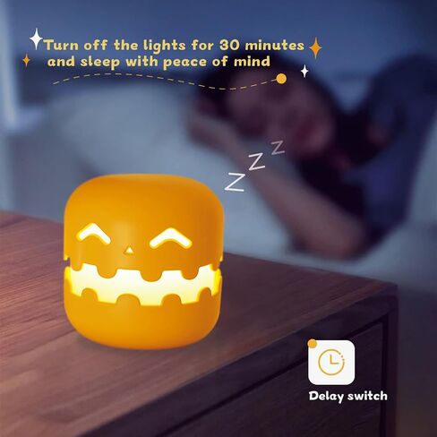 Pumpkin Night Light Battery Operated, Pumpkin Jack O Lantern Rechargeable, Cordless Dimmable Novelty Nursery Lamp with Timer, for Kids & Adults, Home Halloween Decoration Gift (D) in Saudi Arabia