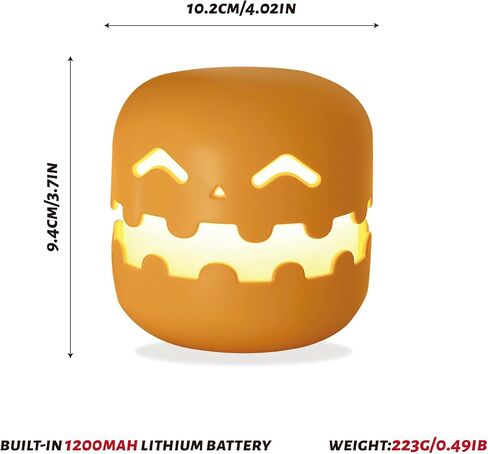 Pumpkin Night Light Battery Operated, Pumpkin Jack O Lantern Rechargeable, Cordless Dimmable Novelty Nursery Lamp with Timer, for Kids & Adults, Home Halloween Decoration Gift (D) in Saudi Arabia