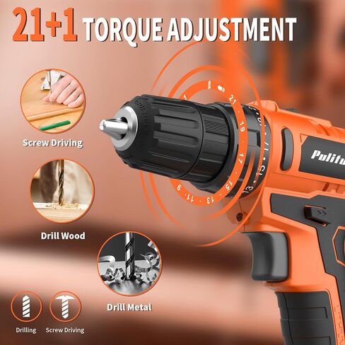 PULITUO'S 20V Cordless Drill/Driver, Electric Screwdriver - 2 Batteries, 30Nm, 21+1 Torque, 2 Speed, Keyless 3/8" Chase Drill with LED Light, Kit for Home (Green) in Saudi Arabia