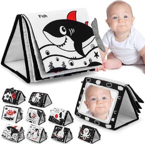 مرآة نوفيمل مي للأطفال من عمر 0 ​​إلى 6 أشهر، ألعاب مرآة أرضية للأطفال مع كتاب من القماش المجعد، ألعاب أطفال عالية التباين باللونين الأبيض والأسود، سجادة نشاط الزحف لألعاب مونتيسوري مزدوجة قابلة للطي (أسود) in Kuwait