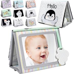 Dr.Rapeti Soft Tummy Time Book Baby Safe Mirror with Teether Crinkle Pages Tummy Time Mirror High Contrast Montessori Sensory Toy Tummy Time Toy for Newborn Baby Infant