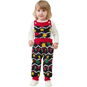 Baby Christmas 2 Piece Sweater Romper Set Shoulder Button Adjustment Jumpsuit with Hat 0-2T