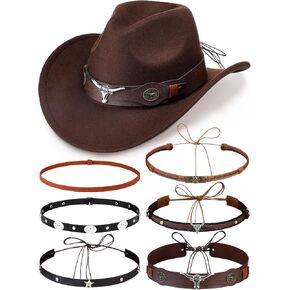 Interchangeable Women Cowgirl Straw Western Cowboy Hat with 6 Decorative Bands Woven Straw Cowboy Hat Cowgirl Hat Multicolor