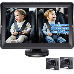 Baby Car Camera for 2 Kids, 7 Inch Ultrawide Display Dual Channel Car Baby Monitor with 2 IR Night Vision Cameras, 1080P Car Camera for Baby, Easily Install Clear Wide View for Rear Facing Backseat