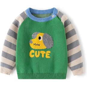 Cute Cartoon Baby Boys Knitted Sweater Pullover, Toddler Excavator Dog Cotton Warm Top for Fall Winter