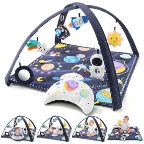 The Peanutshell Unisex Baby Play Gym & 7-in-1 Play Mat - Playmat Baby Toys 0-6, 6-12 Months Tummy Time Mat with Hanging Toys, Soft Padded Mat for Newborns, Infants - Space