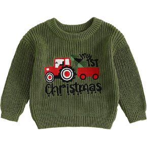 My First Christmas Baby Girls Boys Outfit Letter Tractor Embroidery Knit Sweater Sweatshirt Fall Winter Clothes