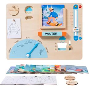 Montessori Weatherboard for Kids, Wooden Weather Station Toy, Preschool Learn Weather Education Toy for Age 3+