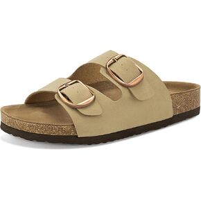 ATHMILE Women's Cork Footbed Slide Sandals Comfortable Summer Beach Sandals with Adjustable Buckle Dressy Casual Flat Sandals