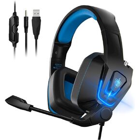 YOTMS Gaming Headset for PS4, Wired PC Headset for Xbox One, PS5, Witch, H2 Over-Ear Gaming Headphones with Noise Cancelling Mic & LED Light & Volume Control & Surround Sound (Red)
