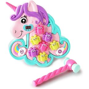 Boley Unicorn Whack a Mole Frog Type Game with Lights, Sounds, 5 Modes, Soft Hammer, LED Score Display, Colorful Butterfly Buttons – Educational Interactive Toy for Toddlers – Ages 3+