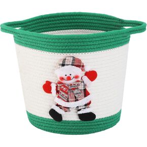 Christmas Gift Basket Empty, Christmas Decoration Storage Basket with Handle for Holiday, Baby Gift Basket for Toys, Towels, Diapers, Woven Cotton Rope Basket With Santa Claus, Red