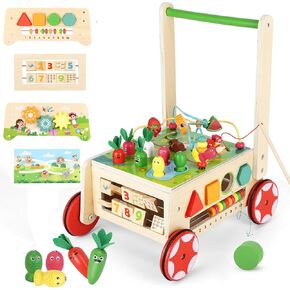 Wooden Activity Cube, Baby Push Walker, Montessori Toys Multipurpose Educational Learning Toy for 1 Year Old Baby Toddler Kid Boys Girls First Birthday Chrismas/X- mas, Thanksgiving Gift
