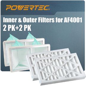 POWERTEC 5 Micron Outer Filters for WEN 3410/ POWEREC AF4000, AF4001 Air Filtration Systems Woodworking for Workshop & Garage, 1 Pack, Replacement for WEN 90243-027-2 Woodworking Air Filters (75007V)