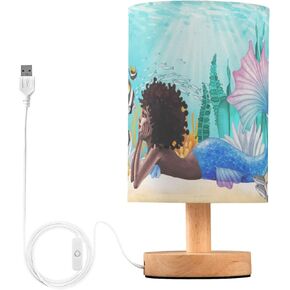 Table Lamp Watercolor Baby Dragon Rainbow Striped Pattern Nightstand Lamp with Wood Base Fabric Lamp Shade Bedside Desk Lamp for Living Room Bedroom Kids Room Office