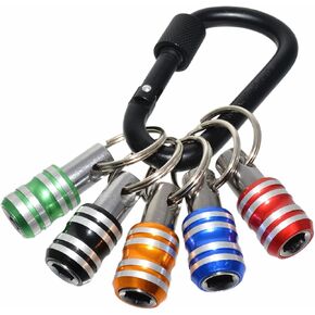 Bit Holder Keychain 12pcs - 1/4 inch Hex Shank Bit Holders - Quick Release Design for Nut Driver, Screwdriver & Drill Bits - Aluminum Alloy, Color Coded - Include Keychain Carabiner