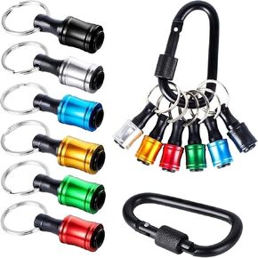 Bit Holder Keychain 12pcs - 1/4 inch Hex Shank Bit Holders - Quick Release Design for Nut Driver, Screwdriver & Drill Bits - Aluminum Alloy, Color Coded - Include Keychain Carabiner