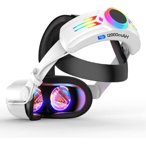 RGB Head Strap with 12000mAh Battery for Oculus Quest 2, Battery Pack for Extended 8 Hrs of Playtime, Fast Charging VR Power, Adjustable Elite Strap Enhanced Support and Balance for Meta Quest 2