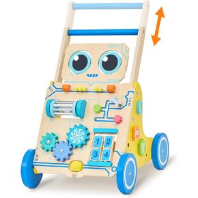 Monläurd® Robot Wooden Baby Walker, Adjustable Push ＆ Pull Toy, Montessori Activity Center, Learning Activity Walker - Ideal for Early Development & Motor Skills for Toddlers