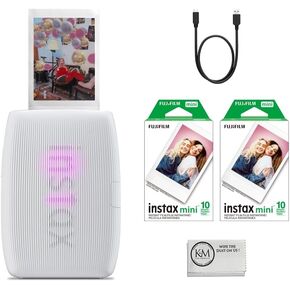 Fujifilm INSTAX Mini Link 3 Smartphone Printer | Rose Pink Bundled INSTAX Mini Instant Film | 20 Exposures + Microfiber Cleaning Cloth (3 Items)