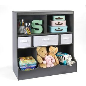 Badger Basket Combo Bin Toy Storage Unit and Book Shelf for Kids with 3 Baskets - Woodgrain/Gray