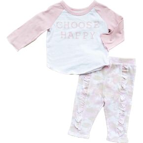 Baby Girl 2 Piece Long Sleeve Graphic Tee and Printed Ruffle Pant Set