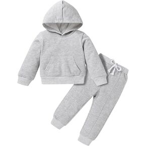 YOUNGER TREE Baby Clothes for Girls Boy Solid Color Hoodie and Sweatpants Outfit Toddler Sweatsuit