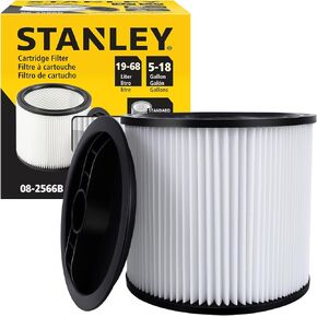 Stanley 08-2566B High Efficiency Shop Vac Filters, Replacement Cartridge Filter Fit for Most 5-18 Gallon Wet Dry Vacuum Cleaners, Shop Vacuum Wet and Dry Accessories Replacement Parts, 08-2566B