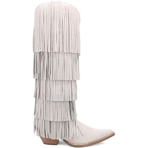 Dingo Womens Wild Child Fringe Slip Toe كاجوال فوق الركبة وكعب متوسط ​​2-3 بوصة - أبيض