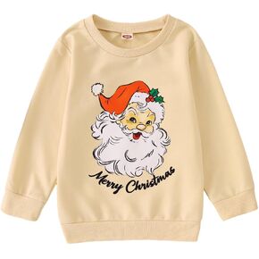 KEKEMI Toddler Christmas Crewneck Sweatshirt Retro Santa Graphic Pullover Top Baby Boy Girl Merry Christmas Long Sleeve Shirt