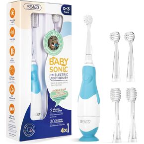 Toddler Electric Toothbrush with White Led Light, Baby Toothbrush with 23g Lightweight Body for 0~3 Years Baby, 2-Minute Timer 30-Second Reminder Suction Base 4 Replacement Brushheads Baby Gifts（Pink）