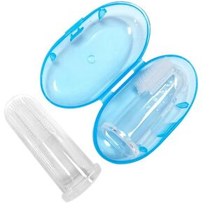 DENTIMICA Baby Finger Toothbrush Soft Silicone Infant Training Tooth Brush with Storage Box Teeth Clear Massage for Oral Care 2Pcs