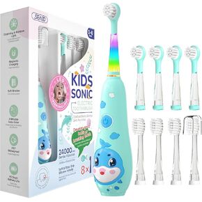 SEAGO Kids Electric Toothbrushes Rechargeable, Toddler Electric Toothbrush with Magnetic Charging, LED Observing Light, 8 Toothbrush Heads for Ages 2-4-6 Boys Girls (Pink)
