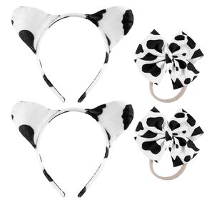 NKM 4Pcs Cow Print Cowgirl Bow Headband, Cow Print Hair Bow Clips for Cowgirl Baby Girls Costume Hair Accessories