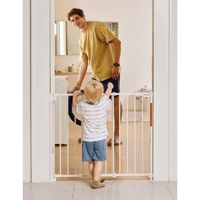 Babelio 29-43" No Bottom Bar Baby/Dog Gate for Stairs and Doorways | Easy to Remove and Install | Auto Close Function | Extra-Wide Walk Thru Door | 30" Tall | White