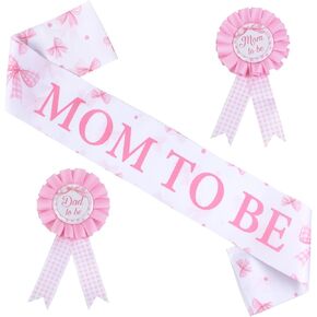 Kreatwow Bow Baby Shower Decorations for Girl Bow Tie Baby Shower Favors Mom to Be Pin Sash Dad to Be Corsage Pin for Pink It’s a Girl Gender Reveal Party Favors Pregnancy Photo Props Maternity