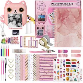 Cat Photomaker Kit - Instant Print Camera for Kids Plus DIY Journal Kit for Girls - 150 Pcs Tween Journal & Camera for Girls - 6 7 8 9 10 11 12 13 14 Year Old Girl