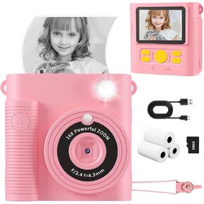 Kids Camera, Instant Print Camera for Kids 1080P HD Digital Camera Video Toddler Cameras with 32G SD Card, Christmas Birthday Gifts for 3 4 5 6 7 8 9 10 11 Year Old Girls Boys