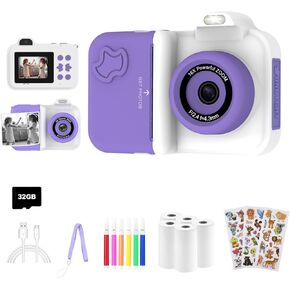 Kids Camera Instant Print, Christmas Birthday Gifts Toys for Girls Boys Age 4 5 6 7 8 9 10 11 12 Years Old,1080P HD Dual-Lens Selfie Digital Camera with 5 Rolls Print Paper Stickers Pens & 32G Card