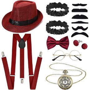 1920s Men's Accessories Set, 20s Adult Gatsby Gangster Accessories Kit with Formal Hat Straps for Cosplay Party Supplies Dress Up