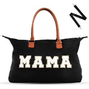 Mommy Bag for Hospital - Nylon Travel Tote Bag for Mom w/Leather Handles, Detachable Strap
