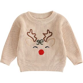 Toddler Boy Girl Christmas Sweater Reindeer Embroidery Long Sleeve Knit Sweater Pullover Tops Fall Winter Clothes in Kuwait