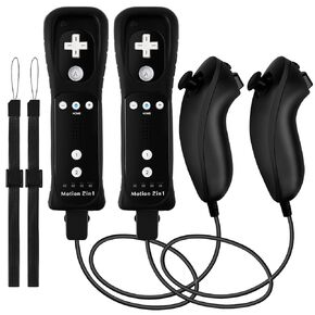 وحدة تحكم عن بعد DTianSir 2 Pack Wii مع وحدة تحكم Nunchuk، وحدة تحكم لاسلكية مع حركة مدمجة بالإضافة إلى وحدة تحكم Nintendo Wii وWii U (أحمر وأزرق فاتح)