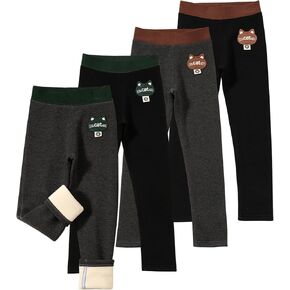 4 pack Girls Winter Fleece Lined Leggings Kids Stretchy Warm Full Length Tights Warm Fleece Pants Toddler Girl